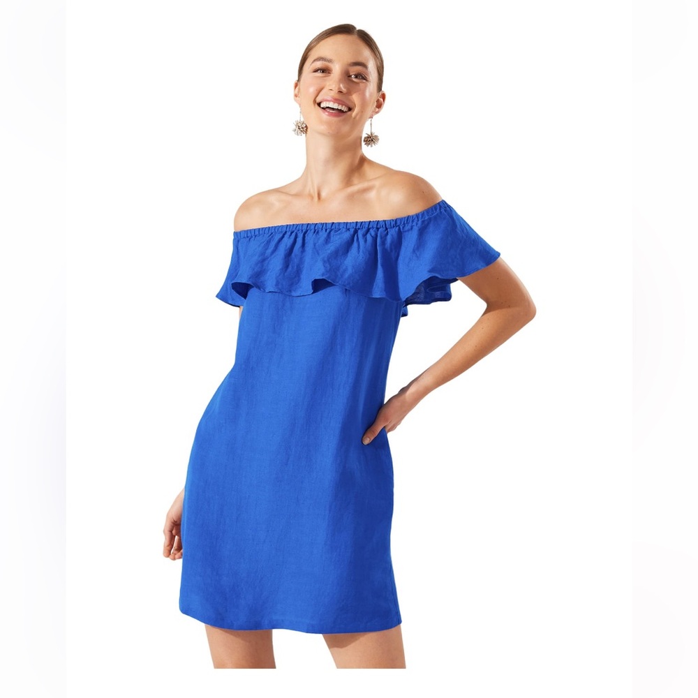 Tommy Bahama LINEN Off-Shoulder Blue Dress Cover-up